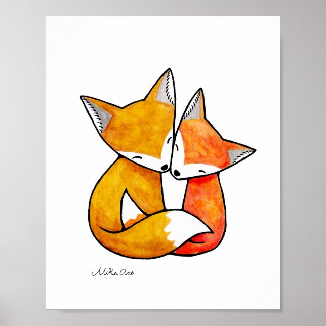 Poster Fox Art Imprimer Red Fox Couple Illustration Poste (Devant)