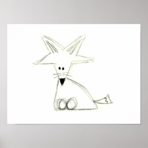 Poster fox doodwhite gray simple kidrawing