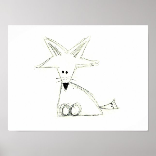 Poster fox doodwhite gray simple kidrawing (Devant)