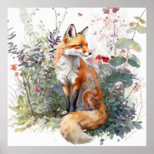 Poster Fox Portrait Animal Peinture Faune Art Extérieur