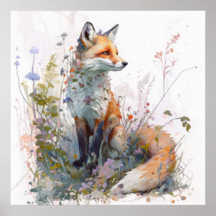Poster Fox Portrait Animal Peinture Faune Art Extérieur