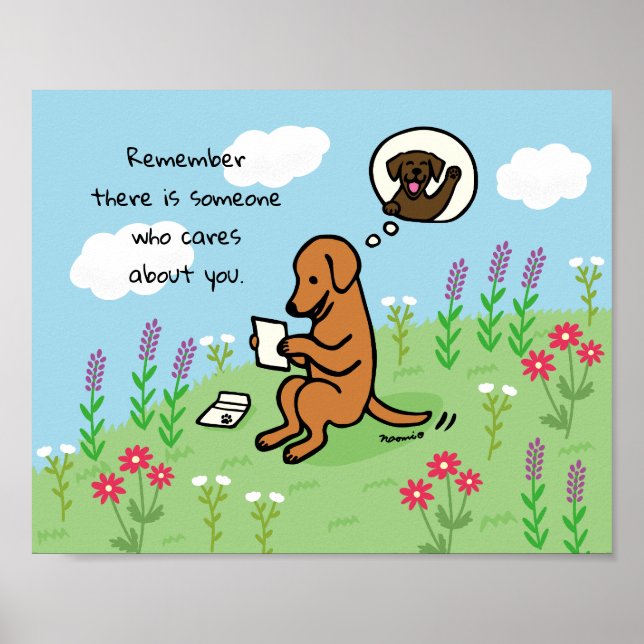 Poster Fox Red Labrador et la lettre Quelqu'un s'occupe (Devant)