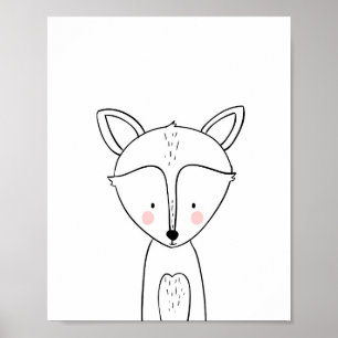 Poster Fox Woodland Animal Nursering Mur Art Monochrome