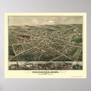 Poster Foxborough, MA Carte panoramique - 1879