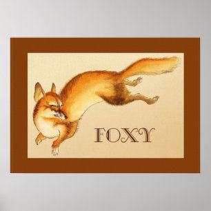 Poster "Foxy" - Dessin japonais Vintage d'un renard