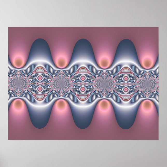 Poster Fractage des ondulations argentées et roses (Devant)