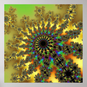 Poster Fractal jaune et or coloré