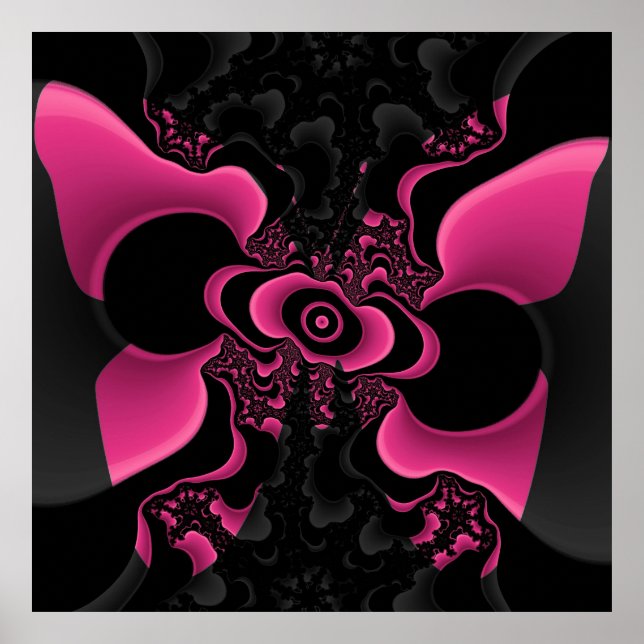 Poster Fractal Papillon noir et rose (Devant)