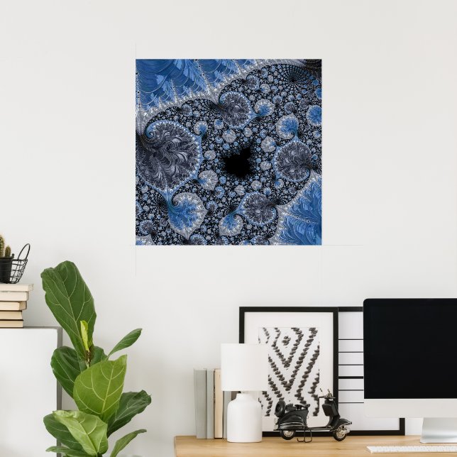 Poster Fractale Abstraite Bleu Noir (Bureau à domicile)