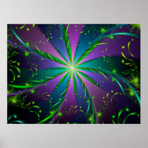 Poster Fractale aquatique violet et vert