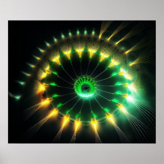 Poster Fractale de roue à aubes de jet vert et jaune