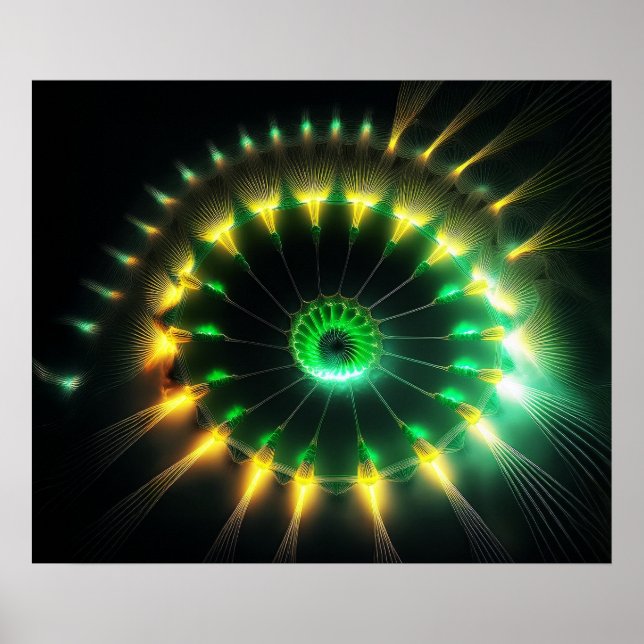 Poster Fractale de roue à aubes de jet vert et jaune (Devant)