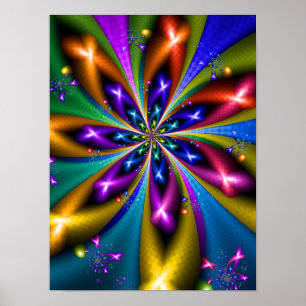 Poster Fractale en étoile colorée explosive