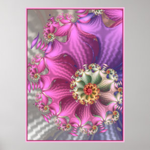 Poster Fractale en soie rose et violet