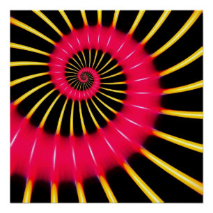 Poster Fractale en spirale rose et jaune néon