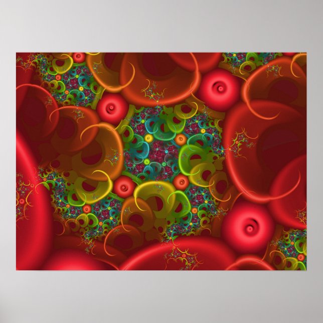 Poster Fractale florale rouge (Devant)