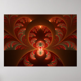 Poster Fractale moderne abstraite orange rouge lumineuse