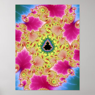 Poster Fractale rose spirale de Mandelbrot abstraite vibr