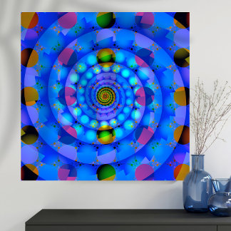 Poster Fractale spirale bleue avec points