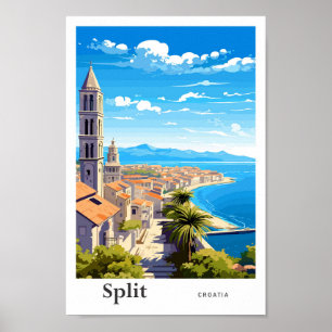 Poster Fractionner Croatie Art Voyage Illustration Vintag