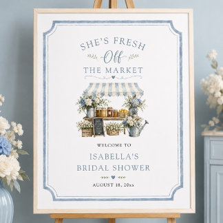 Poster Fraîchement sortie du marché Baby Shower Bleu et B