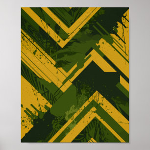 Poster Frais de moutarde abstraits sur fond vert profond