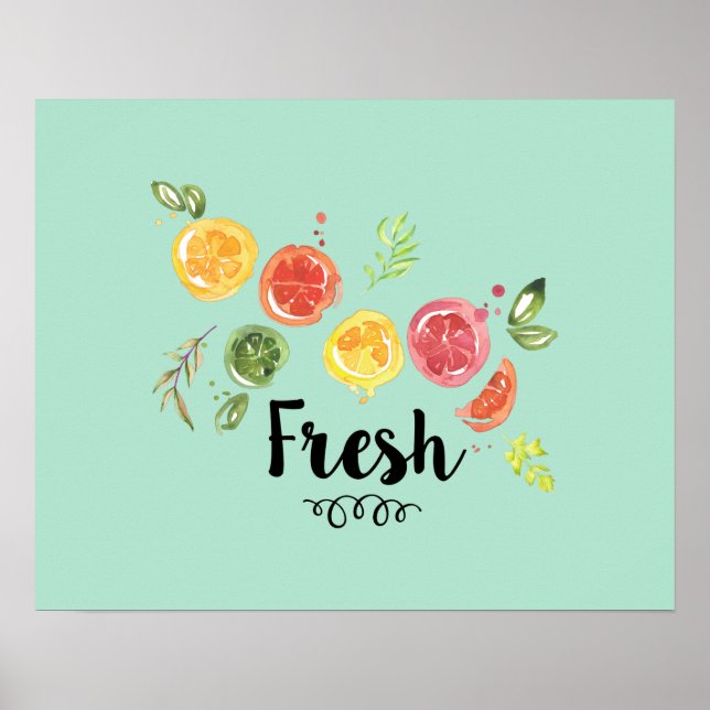 Poster Frais - Fruits d'agrumes dans l'aquarelle (Devant)