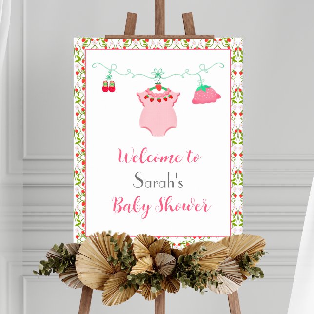 Poster Fraise Baby Outfit Avec Motif Baby Welcome (Welcome your guest with this Strawberry Baby Outfit Poster, Patterned Perfection Awaits!)