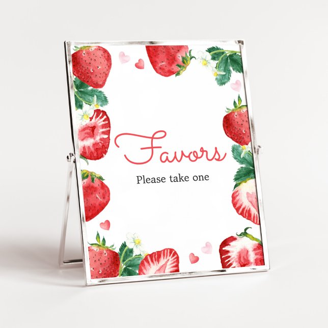 Poster Fraise Berry Baby shower sucré Faveurs (A Berry Sweet Strawberry Baby Shower Favors Sign)