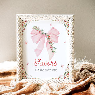 Poster Fraise Berry Sweet Rose Bow Baby shower Faveurs