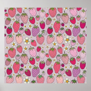 Poster Fraise Été Motif sans couture