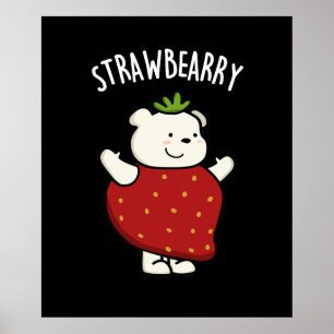 Poster Fraise Funny Pun d'ours aux fraises Dark BG