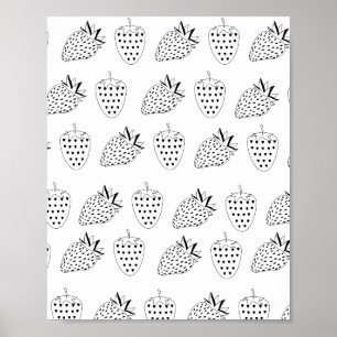 Poster Fraise noire et blanche Abstraite