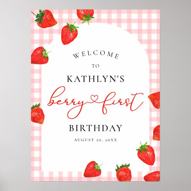 Poster Fraise Premier anniversaire Berry rose Bienvenue (Devant)