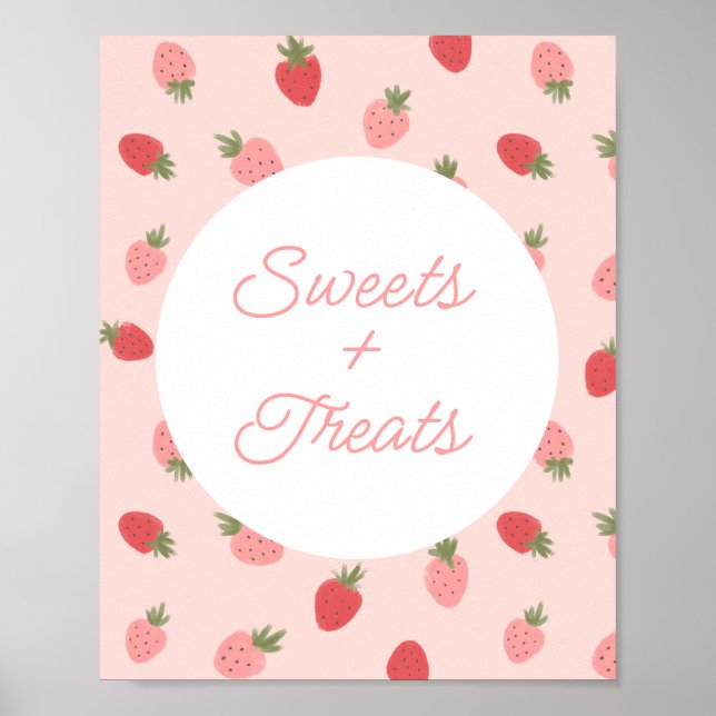 Poster Fraise rose Bonbons et friandises d'anniversaire (Devant)