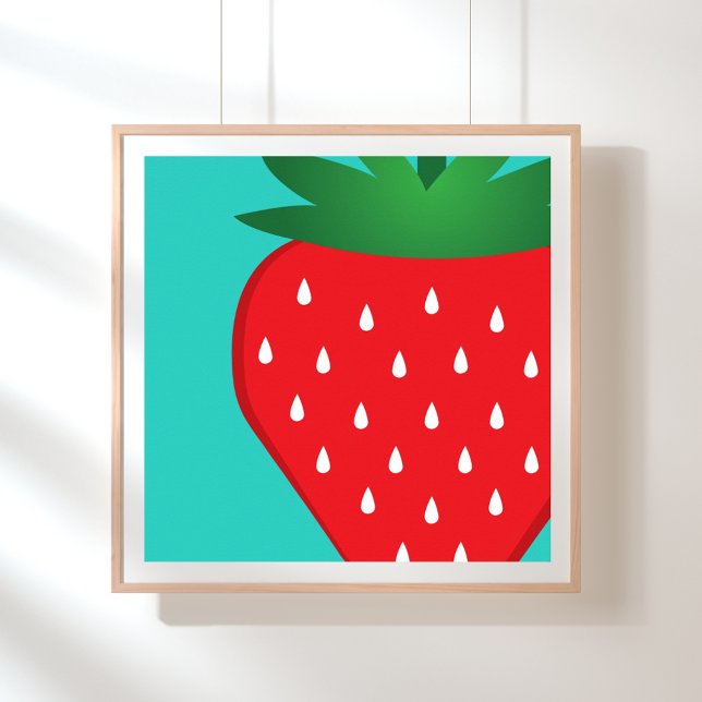Poster Fraise simple Rouge Turquoise brillant Fruit moder (Créateur téléchargé)