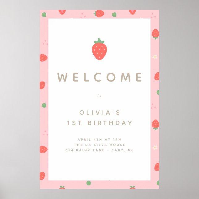 Poster Fraise sucrée Premier anniversaire (Devant)