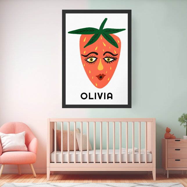 Poster Fraise Whimsical PERSONNALISÉ NOM DU BÉBÉ Art (Whimsical Strawberry CUSTOM BABY NAME Art Poster)