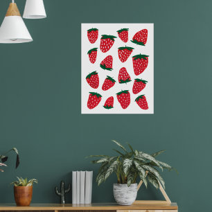 Poster Fraises d'été bio - rouge et vert