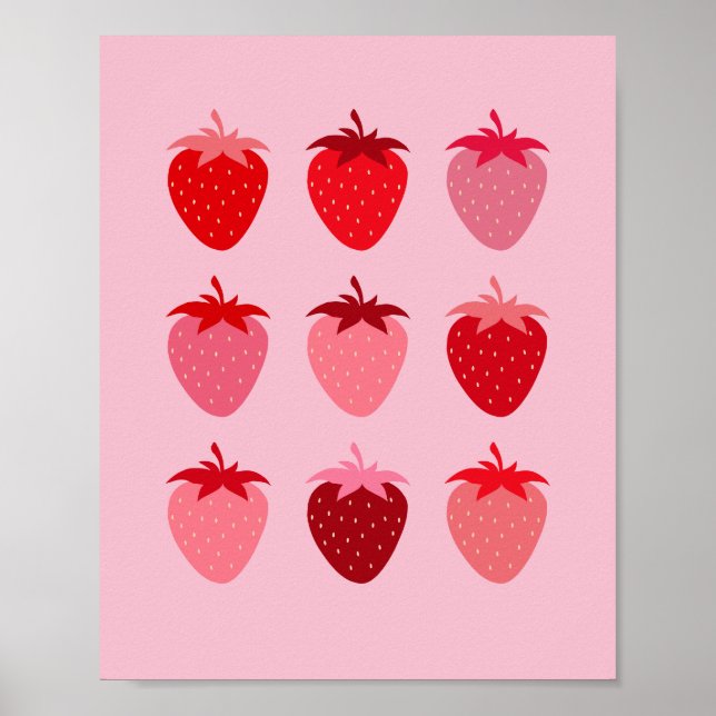 Poster Fraises Esthétiques Roses Et Rouges Préppines (Devant)