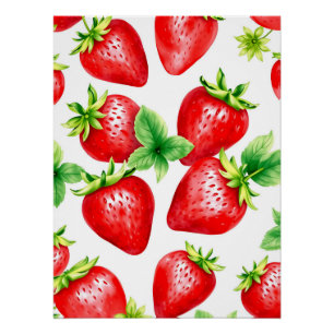 Poster Fraises lumineuses en Aquarelle sur blanc