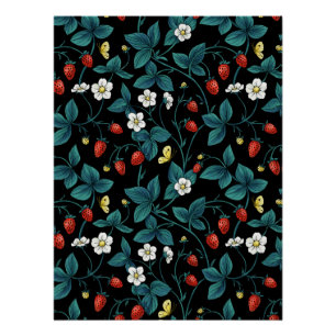 Poster Fraises sauvages rouge/jaune/bleu/noir