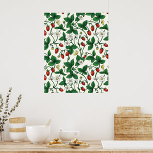 Poster Fraises sauvages rouge/jaune/vert/blanc cassé