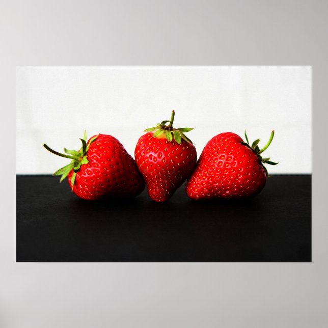 Poster Fraises sur blanc sur noir wapcn (Devant)