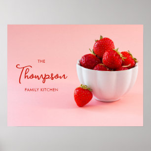Poster Fraises sur photo rose Cuisine de famille personna