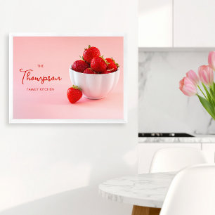 Poster Fraises sur photo rose Cuisine de famille personna