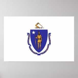 Poster Framed print with Flag of Massachusetts , U.S.A.