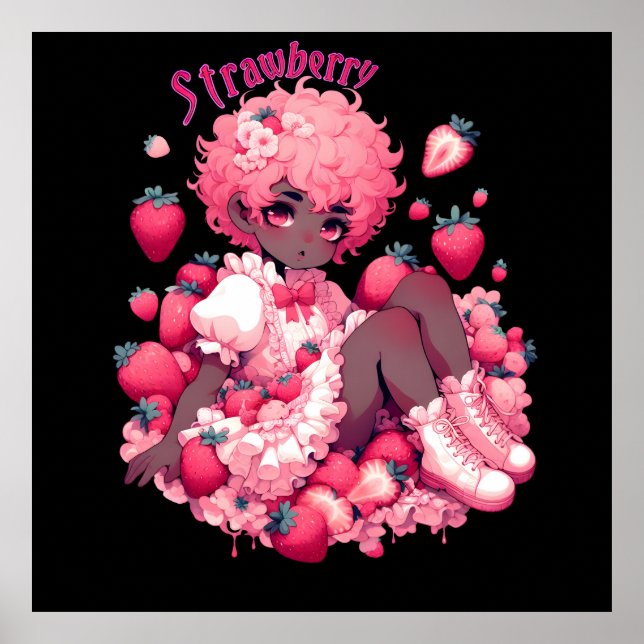 Poster Frameur de fraise : Femboy de peau foncée (Devant)