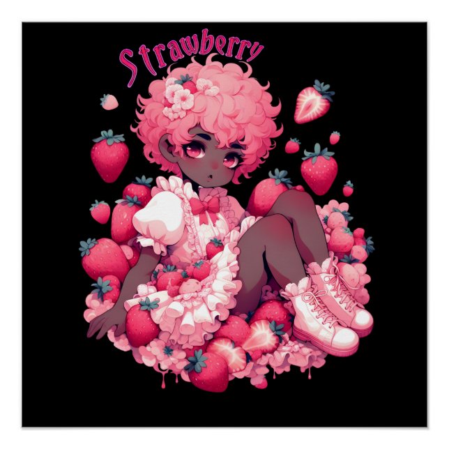 Poster Frameur de fraise : Peau foncée Femboy brillant (Devant)