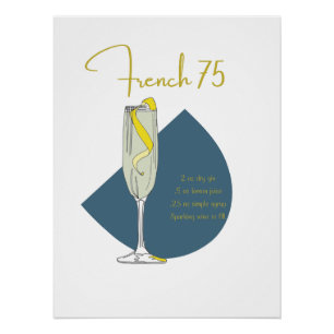 Poster Français 75 Cocktail Recette Art Imprimer   Barre 